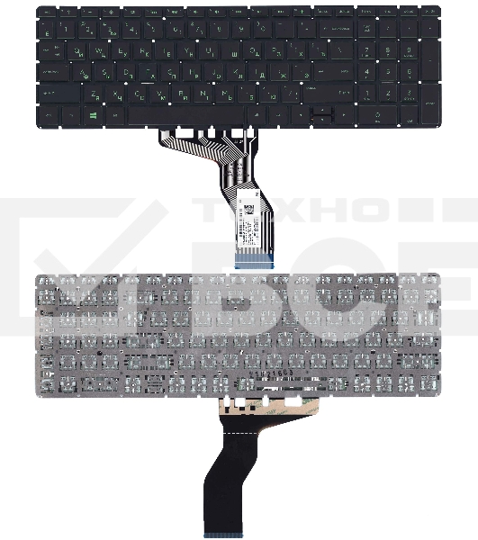 Клавиатура для ноутбука HP Pavilion Power 15-cb000 черная с зеленой подсветкой