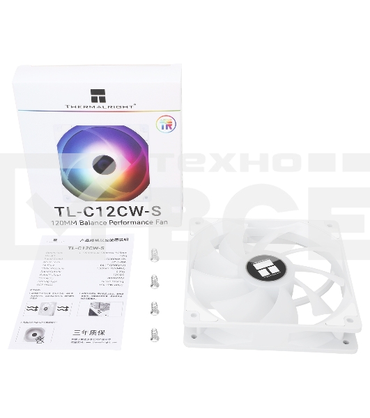 Кулер для корпуса Thermalright TL-C12CW-S (120x120x25мм, 4-pin PWM, ARGb, 66.17CFM, 25.6dBA, 1550RPM, белый)