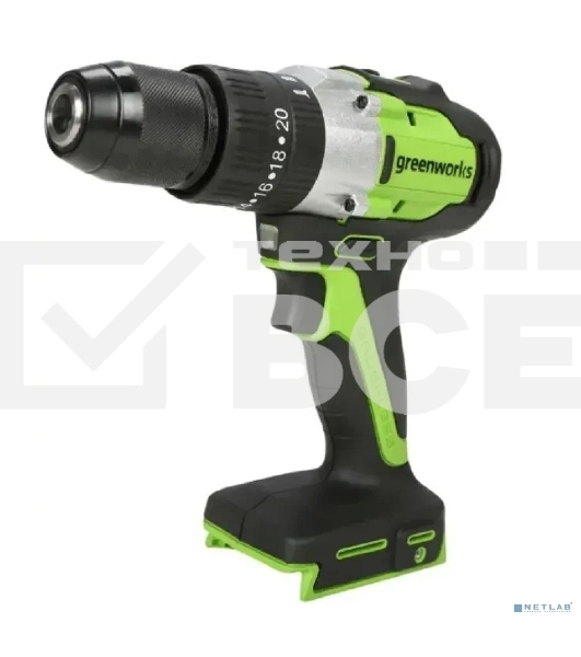 Дрель-шуруповерт ударная аккумуляторная Greenworks GD24DD60 24V, бесщеточная, 30/60Нм,1х4Ач,ЗУ,кор 3704107CUB