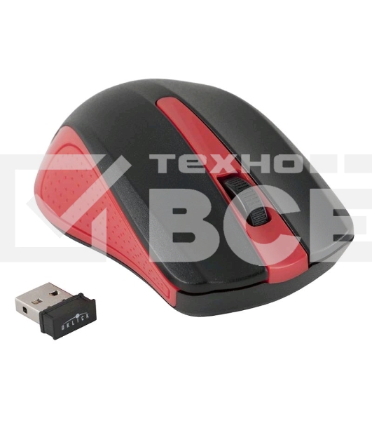 Мышь беспроводная Oklick 485MW черный/красный, 1200 dpi, радиоканал, USB, кнопки - 3