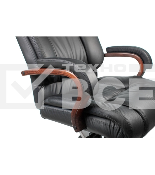 Кресло руководителя Бюрократ T-9925WALNUT/BLACK черный, кожа, крестовина дерево