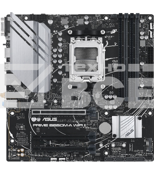 Материнская плата ASUS PRIME B650M-A WIFI II, AM5, AMD B650, 4xDDR5, 4xSATA, 2xM.2, 1xPCI-E 4.0 x16, 2xPCI-E 4.0 x1, 1xHDMI, 1xDP, 1xVGA, 1x 2.5Gb LAN, 2xUSB-A 3.2 Gen 2, 2xUSB-A 3.2 Gen 1, 4xUSB-A 2.0, 3x3.5 мм, 7.1, Micro-ATX