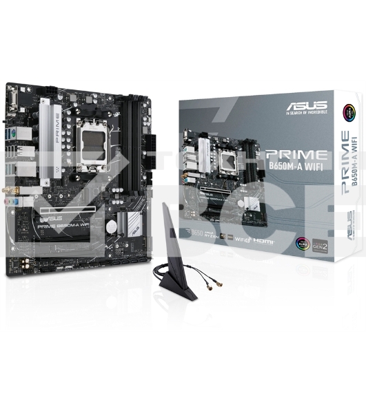 Материнская плата ASUS PRIME B650M-A WIFI II, AM5, AMD B650, 4xDDR5, 4xSATA, 2xM.2, 1xPCI-E 4.0 x16, 2xPCI-E 4.0 x1, 1xHDMI, 1xDP, 1xVGA, 1x 2.5Gb LAN, 2xUSB-A 3.2 Gen 2, 2xUSB-A 3.2 Gen 1, 4xUSB-A 2.0, 3x3.5 мм, 7.1, Micro-ATX