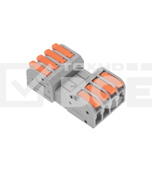 Клемма Rexant СМК 222-424R проходная разъемная 4 полюса серый 0,2-2,5/4 мм² (блистер 5 шт/уп)
