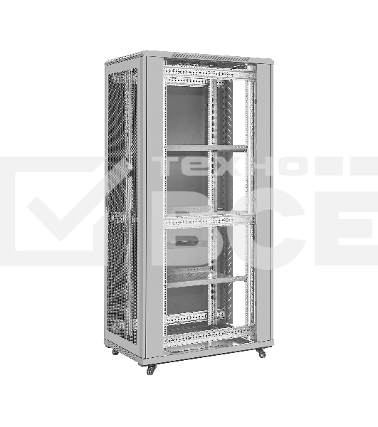 Шкаф телекоммуникационный 19' напольный 42U ExeGate EC-FS-42U.600.800.V.V.GREY (19”, 42U, 600x800x2054mm (ШхГхВ), передняя и задняя двери перфорированные, съемные боковые панели, пыле- и влагозащита IP20, встроенный вентиляционный модуль, 1 полка в комплекте, светло-серый RAL 7035, 3 коробки)