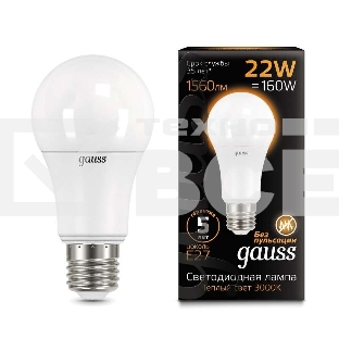 Лампа светодиодная A70 22Вт 3000К E27 Gauss 102502122
