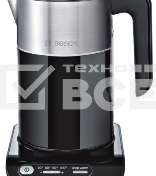 Чайник электрический Bosch TWK8613 1.5 л, 2400 Вт, черный/серебристый (корпус: нержавеющая сталь)