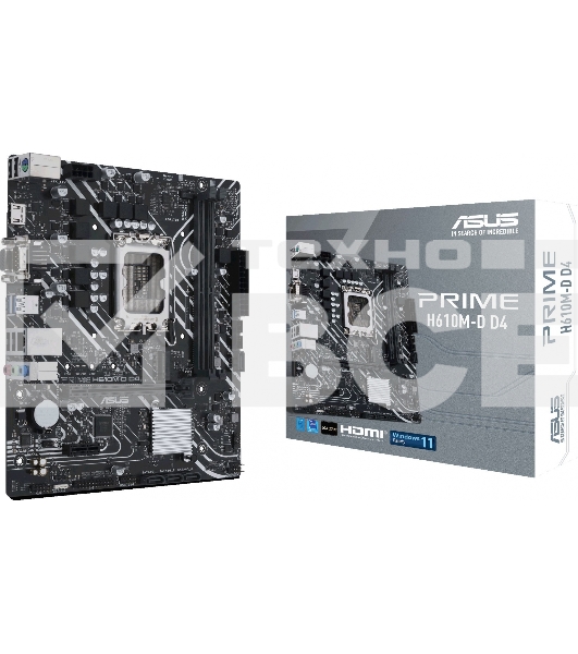 Материнская плата ASUS PRIME H610M-D D4, LGA 1700, Intel H610, 2xDDR4, 4xSATA, 1xM.2, 1xPCIe 4.0 x16, 1xPCI, 1xHDMI, 1xVGA, 1x 1Gb LAN, 2xUSB-A 2.0, 2xUSB-A 3.2 Gen 1, 3x3.5 мм, 7.1, mATX