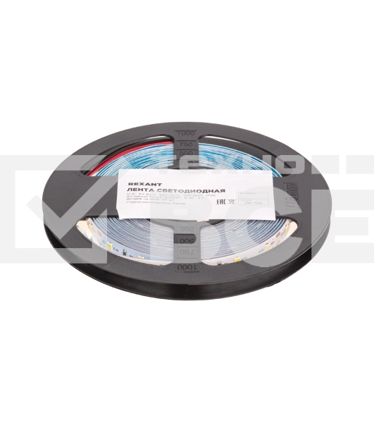 Лента светодиодная 12В, SMD2835, 9,6Вт/м, 60 LED/м, 6500K, 8мм, 5м, IP20 Rexant