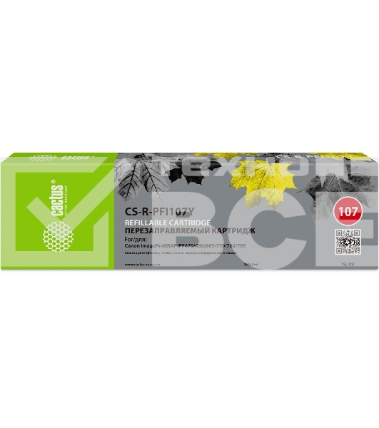 Картридж перезаправляемый струйный Cactus CS-R-PFI107Y желтый для Canon imageProGRAF iPF670/680/685/770/780/785 без чипа