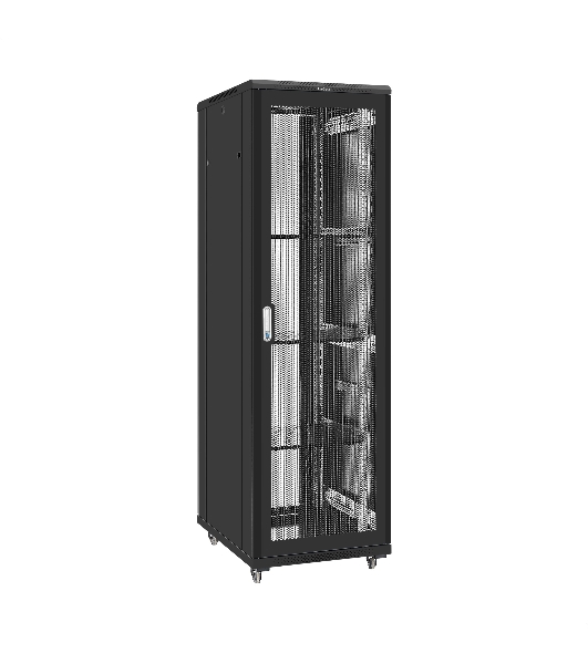 Шкаф телекоммуникационный 19' напольный 42U ExeGate EC-FS-42U.600.800.V.V.BLACK (19”, 42U, 600x800x2054mm (ШхГхВ), передняя и задняя двери перфорированные, съемные боковые панели, пыле- и влагозащита IP20, встроенный вентиляционный модуль, 1 полка в комплекте, черный RAL 9004, 3 коробки)