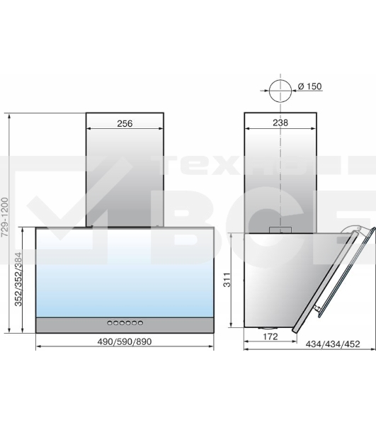 Вытяжка каминная Elikor Рубин S4 90П-700-Э4Д антрацит/черное стекло управление: кнопочное (1 мотор)
