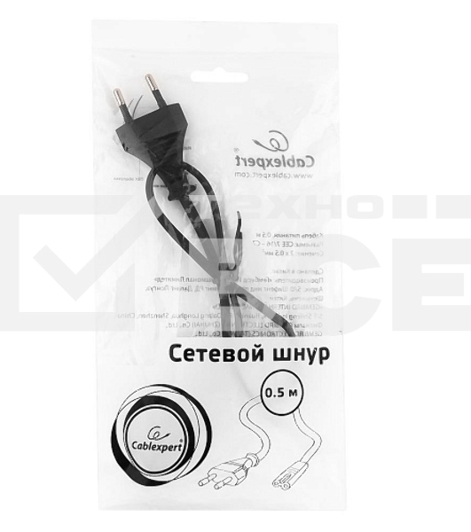 Кабель питания для ноутбуков, аудио/видео техники Gembird PC-184/2-0.5М, 0.5м, 2-pin, черный, пакет