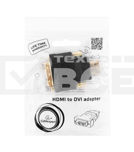 Адаптер (переходник) Gembird  HDMI-DVI A-HDMI-DVI-1, 19M/19M, золотые разъемы, пакет 