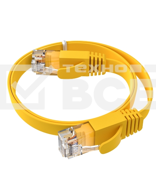 Патч-корд GCR PROF плоский прямой 2.0m, UTP медь кат.6, желтый, 30 AWG, ethernet high speed 10 Гбит/с, RJ45, T568B, GCR-52827