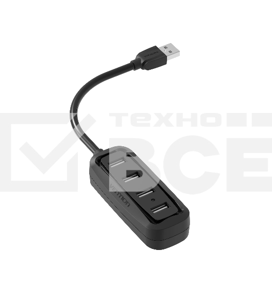 Концентратор Vention VAS-J43-B100 (USB 2.0 на 4 порта Черный - 1м.)
