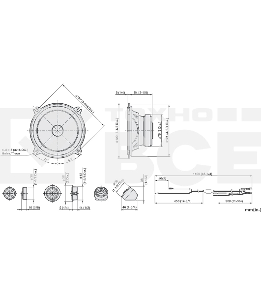 Колонки автомобильные Pioneer TS-A1301C (без решетки) 300Вт 89дБ 4Ом 13см (5дюйм) (ком.:4кол.) компонентные двухполосные
