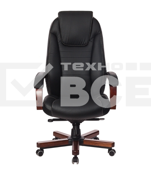 Кресло руководителя Бюрократ T-9923WALNUT/BLACK черный, кожа, крестовина дерево