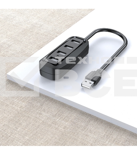 Концентратор Vention VAS-J43-B100 (USB 2.0 на 4 порта Черный - 1м.)