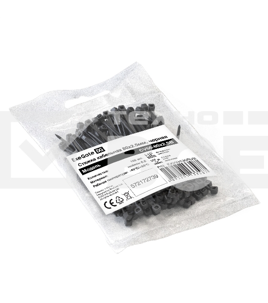 Стяжка (хомут) нейлоновая ExeGate EX293126RUS CV66-80x2.5B (нейлон 6.6, 80x2.5 мм, неоткрывающаяся, halogen free, -40°C - +85°C, черная, 100 шт)