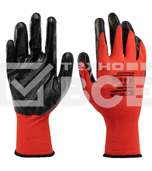 Перчатки полиэфирные с черным нитрильным покрытием, размер 9, 13 класс вязки Stels