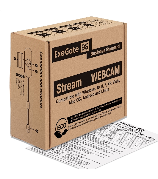 Веб-камера ExeGate Stream MX 4K UHD AF 3840x2160, 30 кадр/с, USB, микрофон, автофокус, крепление на мониторе