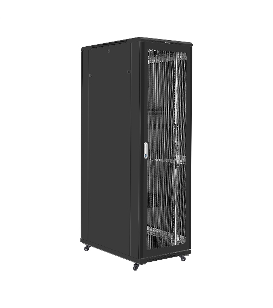 Шкаф телекоммуникационный 19' напольный 42U ExeGate EC-FS-42U.600.800.V.V.BLACK (19”, 42U, 600x800x2054mm (ШхГхВ), передняя и задняя двери перфорированные, съемные боковые панели, пыле- и влагозащита IP20, встроенный вентиляционный модуль, 1 полка в комплекте, черный RAL 9004, 3 коробки)