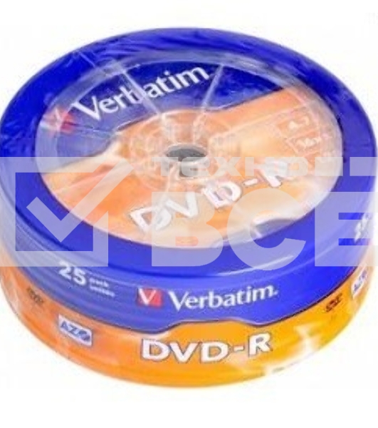 Диск DVD-R Verbatim 4.7Gb 16x Cake Box (25шт) (43730)
