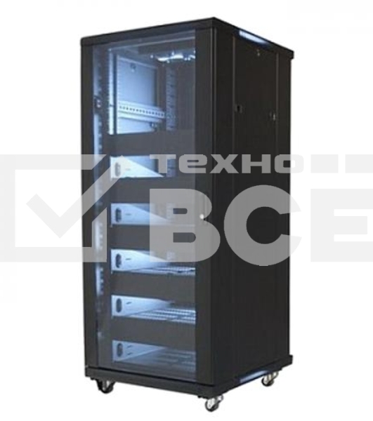 Телекоммуникационный шкаф Wize W27UR (Рэковая стойка)19”, высота 27U, габариты 1388х600х610 мм, вентиляция, колесики, макс. вес нагрузки 798 кг, сталь, черный