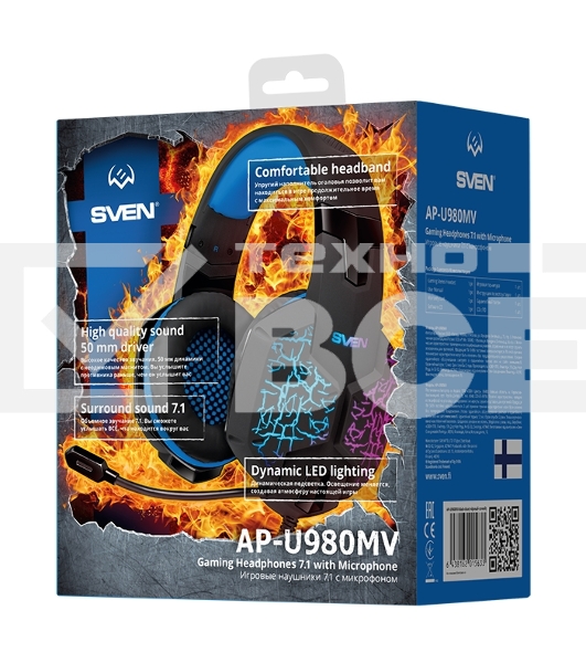 Гарнитура SVEN AP-U980MV, черный-синий (USB, LED, 7.1, 2.2m)