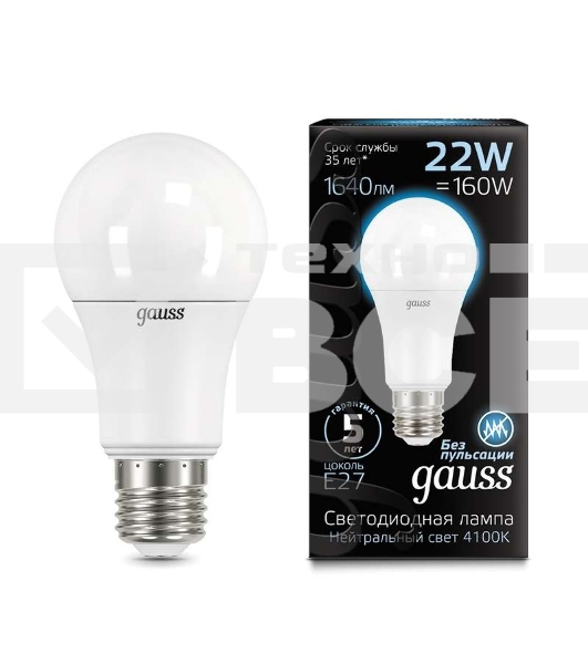 Лампа светодиодная A70 22Вт 4100К E27 Gauss 102502222