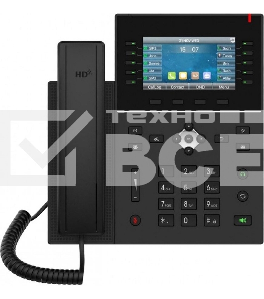 Fanvil IP телефон, 20 линий SIP, 2х10/100/1000, осн. цветной дисплей 480x272, записная нкига на 2000, IPv6. 60 клавиш быстрого набора, POE