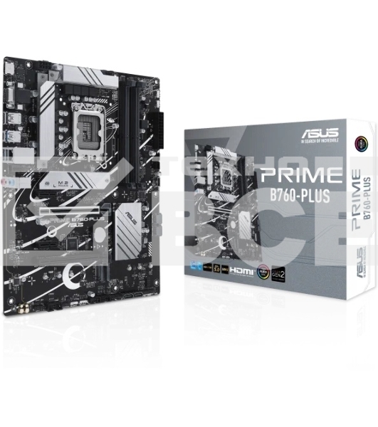 Материнская плата ASUS PRIME B760-PLUS, LGA 1700, Intel B760, 4xDDR5, 4xSATA, 3xM.2, 1xPCIe 4.0 x4, 1xPCIe 5.0 x16, 2xPCIe x1, 1xDP, 1xHDMI, 1xVGA, 2xUSB-A 3.2 Gen 2, 1xUSB-C 3.2 Gen 2x2, 1x 2.5Gb LAN, 3x3.5 мм, 7.1, ATX