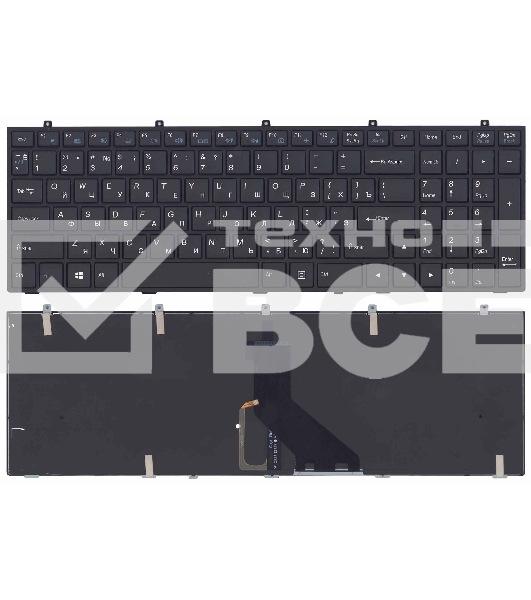 Клавиатура для ноутбука DNS Clevo W350 w370 черная c рамкой (плоский ENTER) подсветка