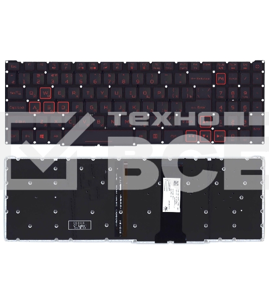 Клавиатура для ноутбука Acer Nitro 5 AN515-54 черная с красной подсветкой (стрелки в рамке)