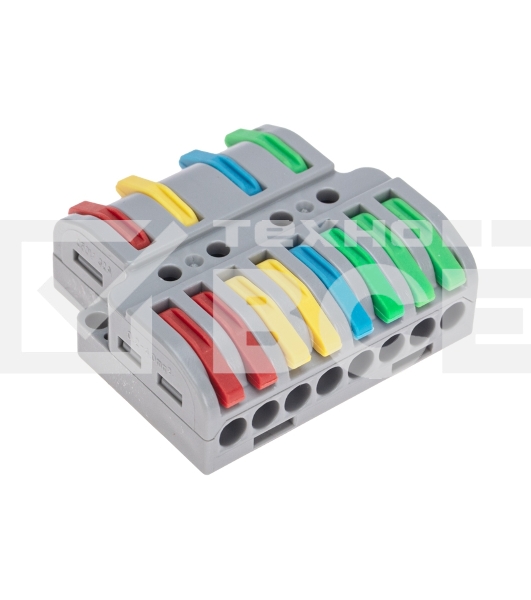 Клемма Rexant СМК 4х2 проходная разветвительная 4 полюса, с монтажной площадкой (1 ввод, 2 вывода на полюс) (блистер 4 шт/уп)