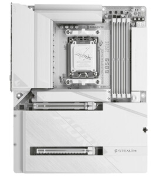 Материнская плата Gigabyte B850 AORUS STEALTH ICE, AM5, AMD B850, 4xDDR5, 2xSATA, 4xM.2, 1xPCIe 5.0 x16, 1xPCIe 4.0 x4, 1xHDMI, 1x5Gb LAN, Wi-Fi 7, Bluetooth 5.4, 1xUSB-C 10Gbps, 2xUSB-A 10Gbps, 4xUSB-A 5Gbps, 4xUSB-A 2.0, 2x3.5 мм, 7.1, ATX