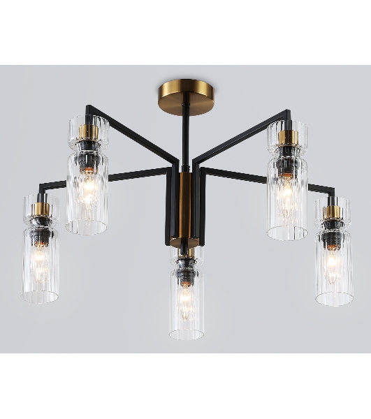 Люстра Ambrella light LH56113/5 BK/BS/CL черный/латунь/прозрачный E14*5 max 40W D605*350
