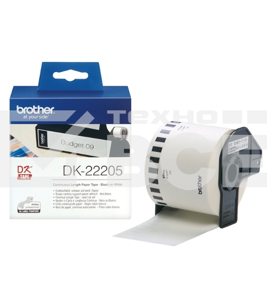 Бумажная клеящаяся лента Brother DK22205 62 мм x 30.48 м, черный шрифт, белый фон