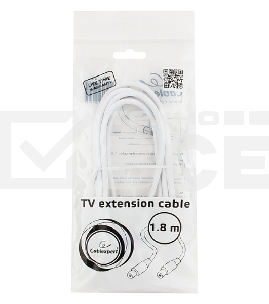 Кабель телевизионный Cablexpert CCV-515-W, Coaxial M/F, белый, 1.8м