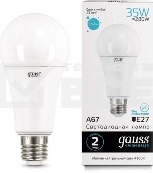 Лампа светодиодная LED Elementary A67 35Вт E27 4100К Gauss 70225
