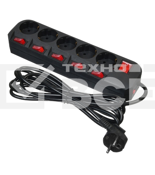 Сетевой фильтр Buro 500SH-3-SW-B 3м (5 розеток) черный (коробка)