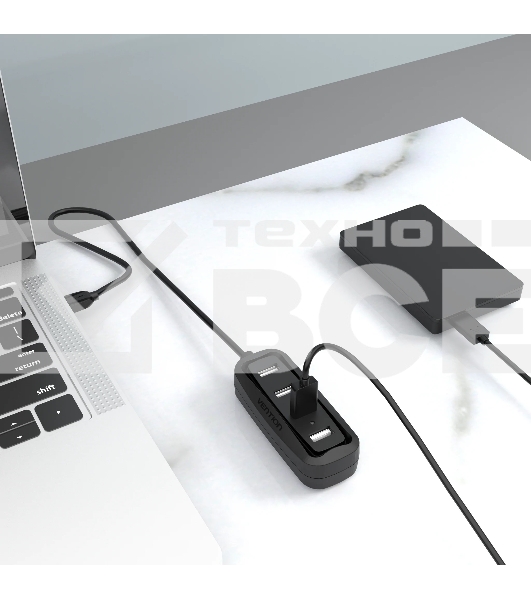 Концентратор Vention VAS-J43-B100 (USB 2.0 на 4 порта Черный - 1м.)