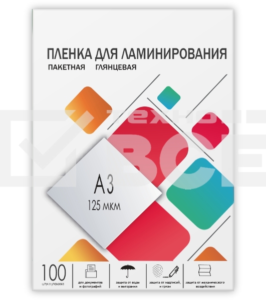 Пленка 303х426 (125 мик) 100 шт./ Пленка для ламинирования A3, 303х426 (125 мкм) глянцевая 100шт, ГЕЛЕОС LPA3-125