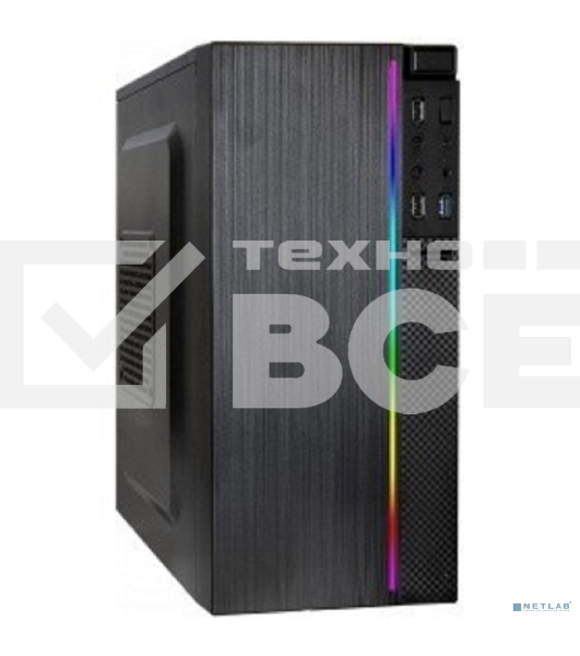 Компьютерный корпус Minitower ExeGate mEVO-9302-RGB-500W-12 (mATX, БП 500NPX с вент. 12см, 2*USB+1*USB3.0, HD аудио, черный с RGB подсветкой)