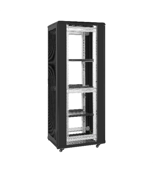 Шкаф телекоммуникационный 19' напольный 42U ExeGate EC-FS-42U.600.800.V.V.BLACK (19”, 42U, 600x800x2054mm (ШхГхВ), передняя и задняя двери перфорированные, съемные боковые панели, пыле- и влагозащита IP20, встроенный вентиляционный модуль, 1 полка в комплекте, черный RAL 9004, 3 коробки)