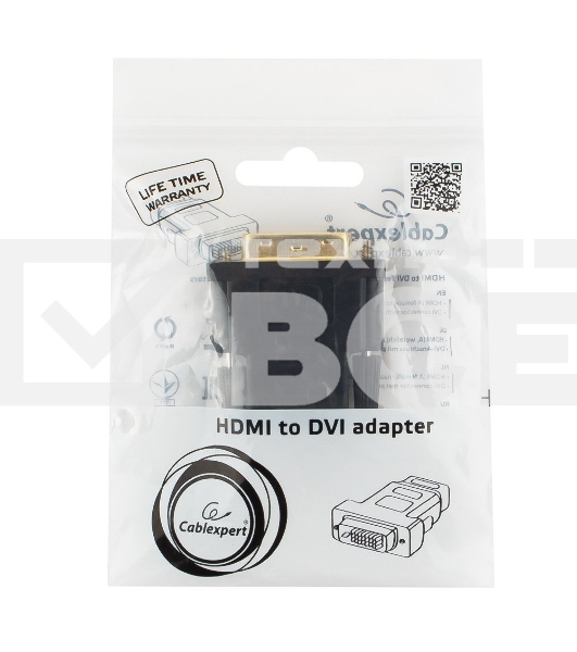 Переходник Cablexpert HDMI-DVI 19F/19M золотые разъемы, пакет, черный (A-HDMI-DVI-2)