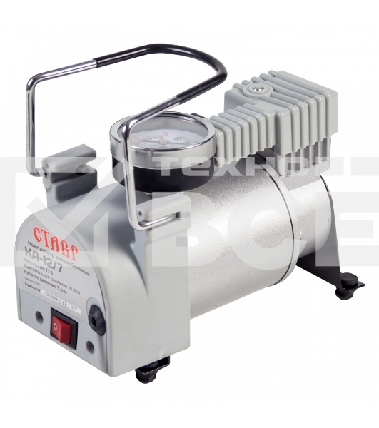 Компрессор автомобильный СТАВР КА-12/7(12В, рабочее давление 7Атм, максимальное давление 10Атм, максимальный ток потребления 14А, производительность 35 л/мин, диаметр цилиндра 30мм, длина шланга компрессора 1м, длина шнура питания 2м, вес 1,85кг.)