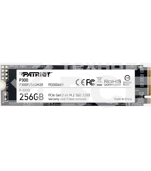 Накопитель SSD Patriot P300, 256GB, PCIe 3.0 x4, M.2 2280, NVMe, R/W 1700/1100