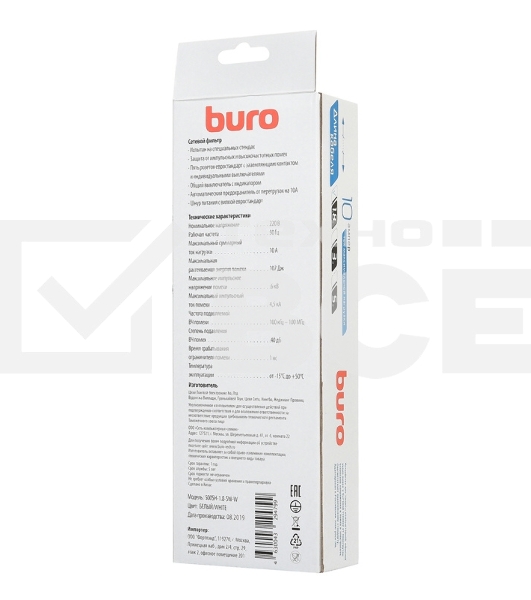 Сетевой фильтр Buro 500SH-1.8-SW-W 1.8м (5 розеток) белый (коробка)
